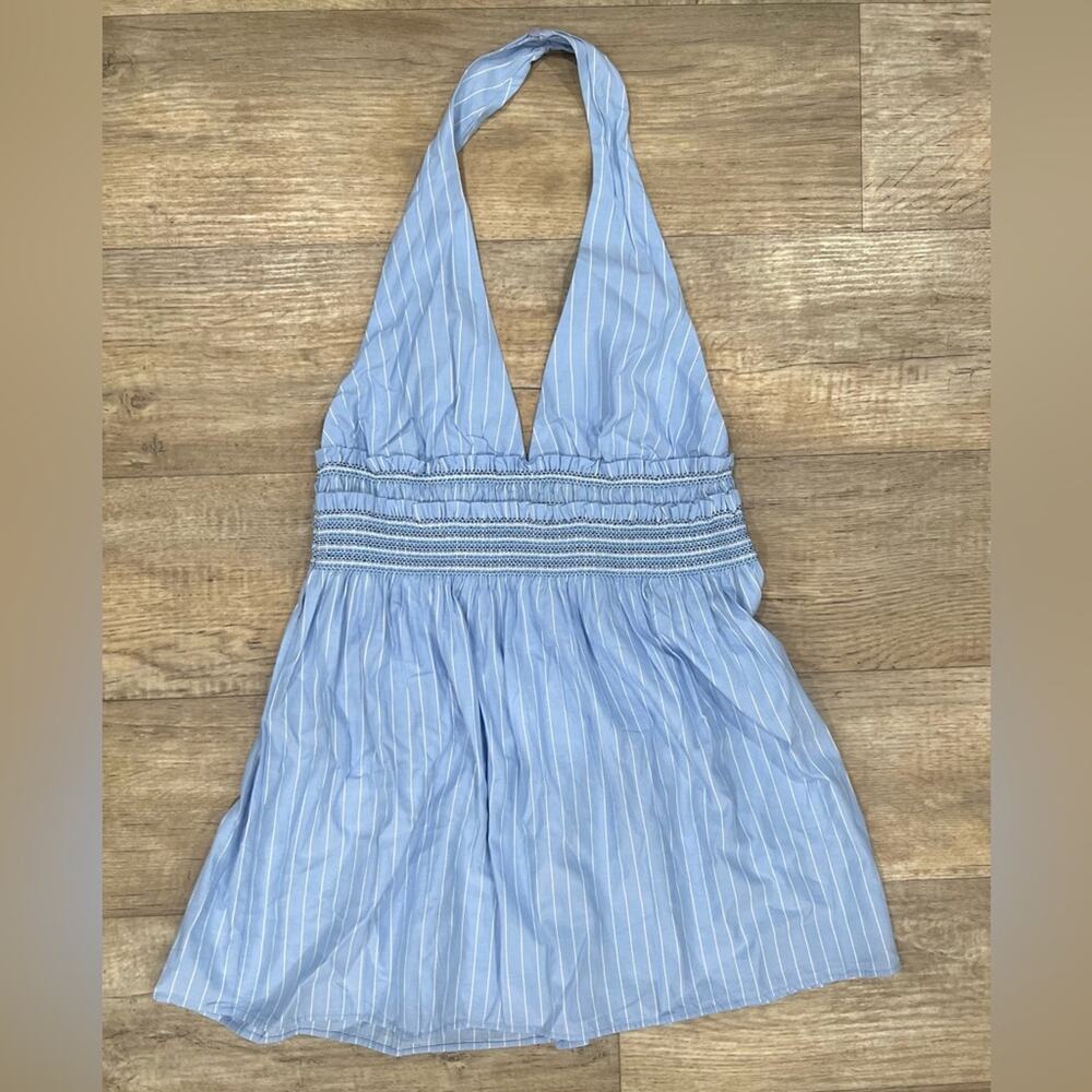 Zara NWT Blue White Plunge Halter Mini Dress M L - Picture 15 of 16